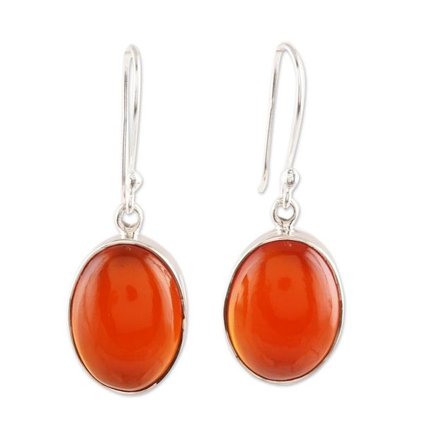 Alternate image for Oval Carnelian Dangle Earrings Crafted in Bali Fiery Ovals