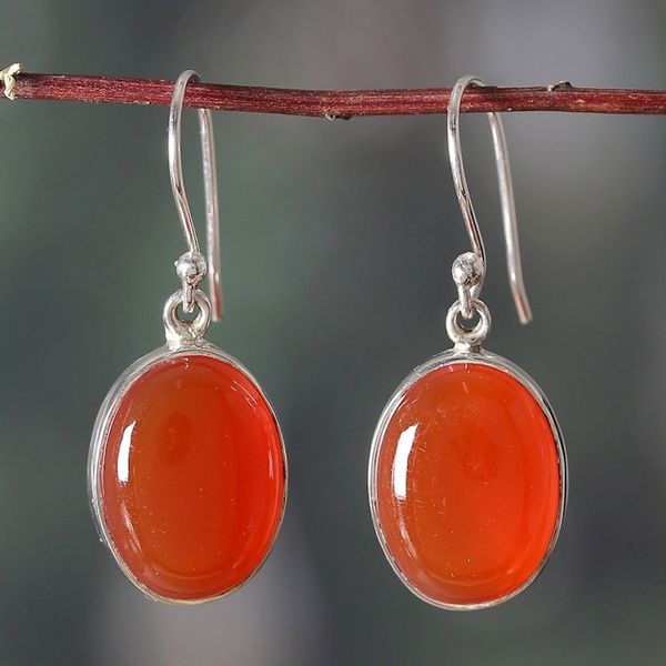 Alternate image for Oval Carnelian Dangle Earrings Crafted in Bali Fiery Ovals