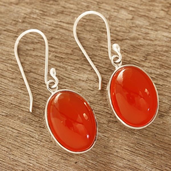 Alternate image for Oval Carnelian Dangle Earrings Crafted in Bali Fiery Ovals