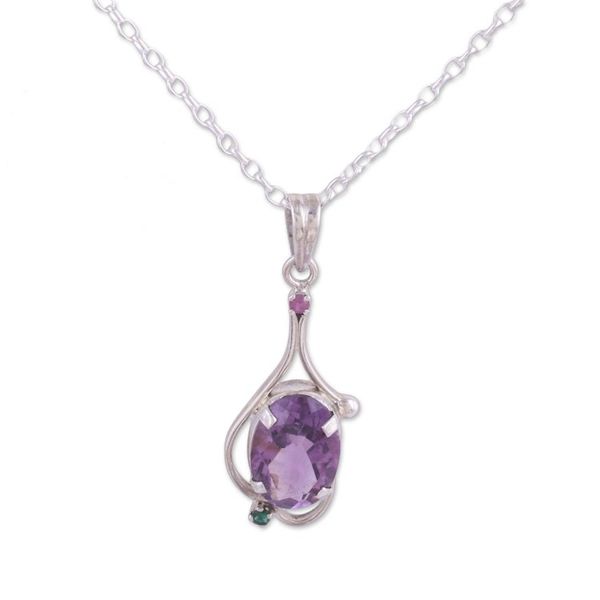 Alternate image for Amethyst Ruby and Emerald Pendant Necklace from India Alluring Glisten