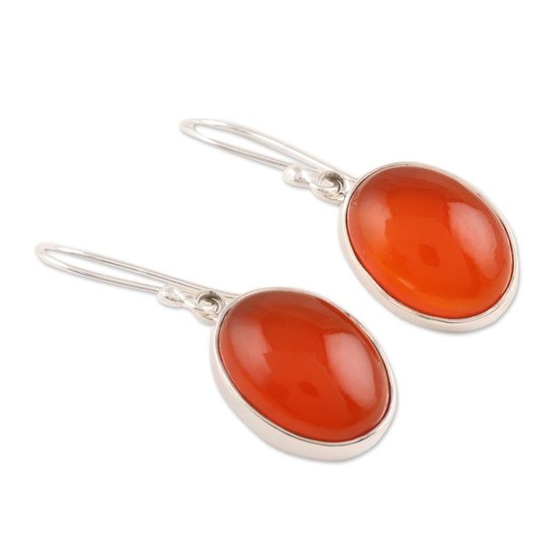Alternate image for Oval Carnelian Dangle Earrings Crafted in Bali Fiery Ovals