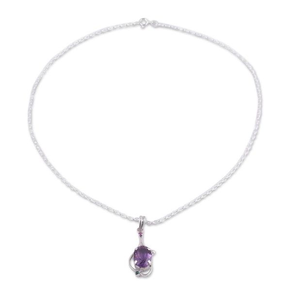 Alternate image for Amethyst Ruby and Emerald Pendant Necklace from India Alluring Glisten