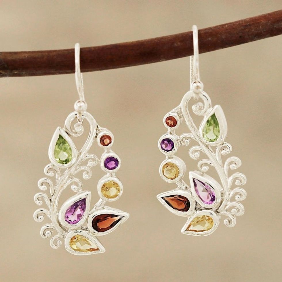 Multi-Gemstone Dangle Earrings from India 'Nature's Dazzle'