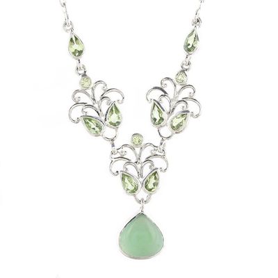 Alternate image for Sterling Silver Peridot and Serpentine Pendant Necklace Evening Delight
