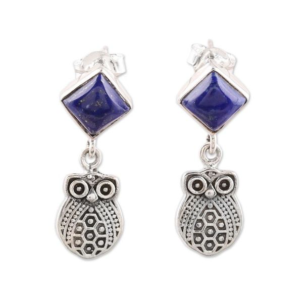 Alternate image for Lapis Lazuli Owl Dangle Earrings from India Royal Owls