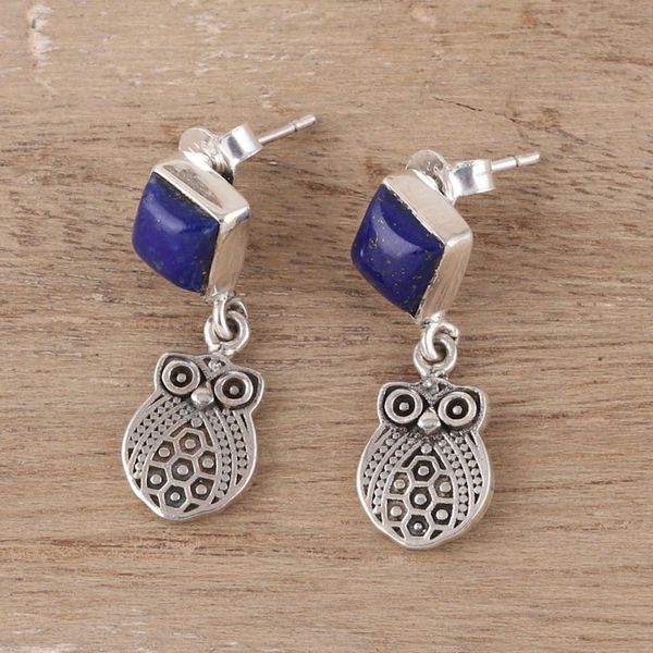 Alternate image for Lapis Lazuli Owl Dangle Earrings from India Royal Owls