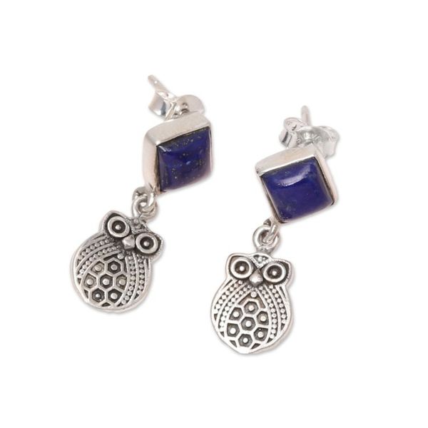 Alternate image for Lapis Lazuli Owl Dangle Earrings from India Royal Owls