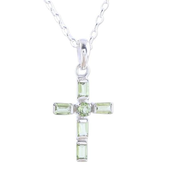 Alternate image for Sterling Silver and Peridot Cross Pendant Necklace Kolkata Cross