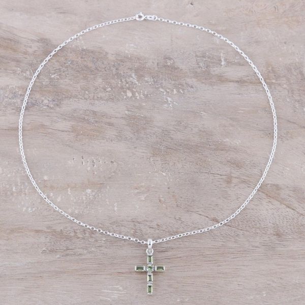 Alternate image for Sterling Silver and Peridot Cross Pendant Necklace Kolkata Cross