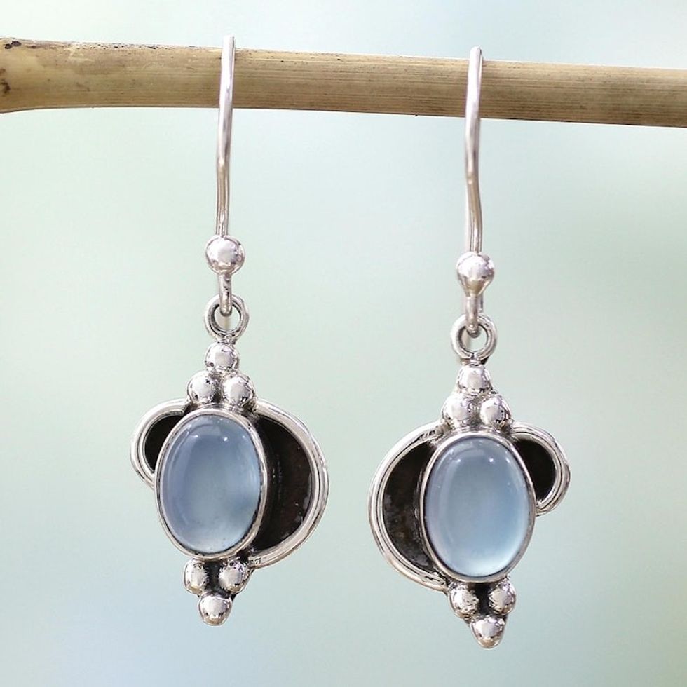 Fair Trade Sterling Silver and Chalcedony Earrings 'Sky Charm'