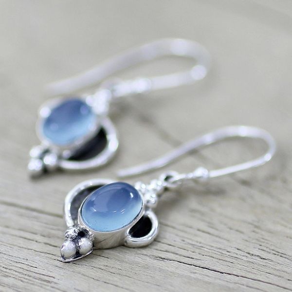 Alternate image for Fair Trade Sterling Silver and Chalcedony Earrings Sky Charm