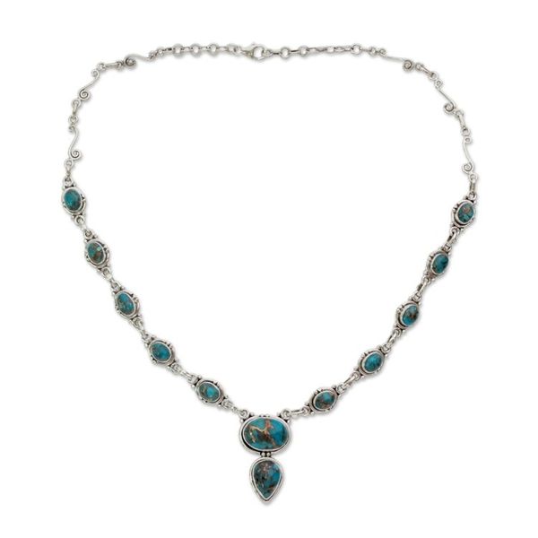 Alternate image for Turquoise Color Y Necklace Hand Crafted in Sterling Silver Blue Magnificence