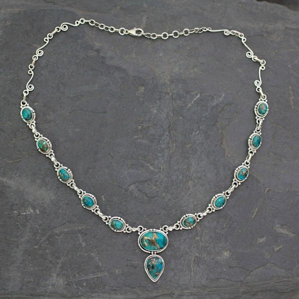 Alternate image for Turquoise Color Y Necklace Hand Crafted in Sterling Silver Blue Magnificence
