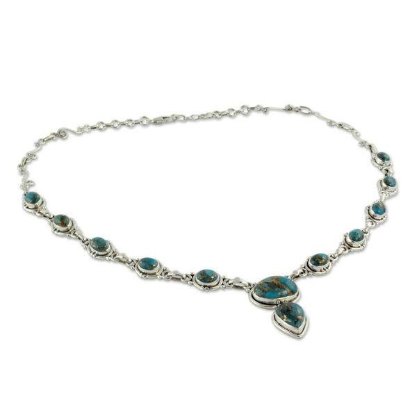 Alternate image for Turquoise Color Y Necklace Hand Crafted in Sterling Silver Blue Magnificence