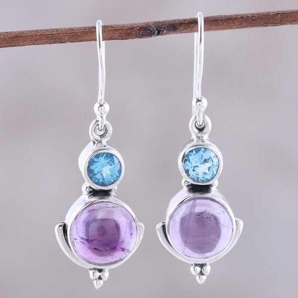Alternate image for Amethyst and Blue Topaz Dangle Earrings from India Lively Harmony