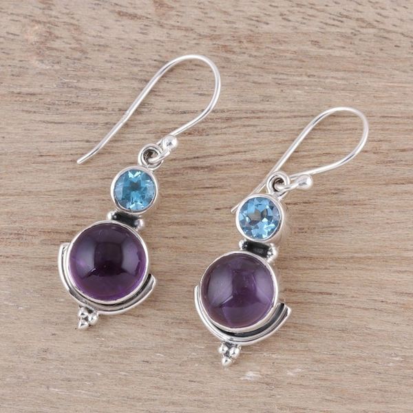 Alternate image for Amethyst and Blue Topaz Dangle Earrings from India Lively Harmony