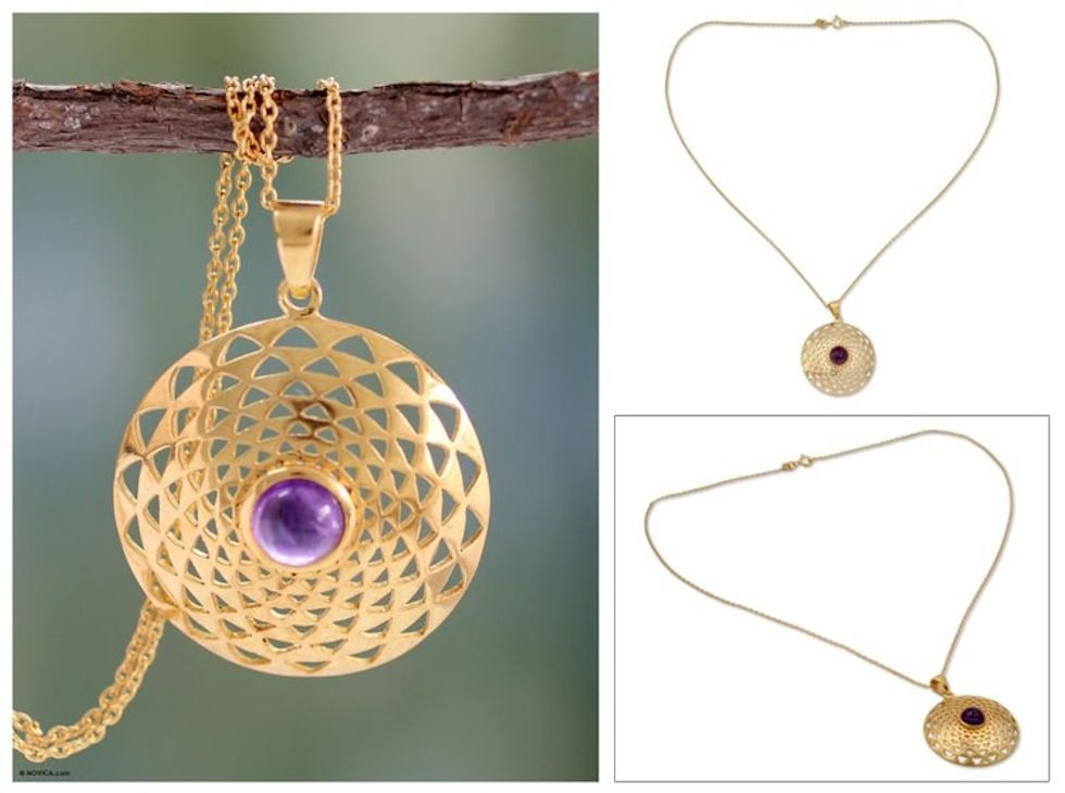 22k Gold Vermeil and Amethyst Necklace India Jewelry 'Jaipur Sun'