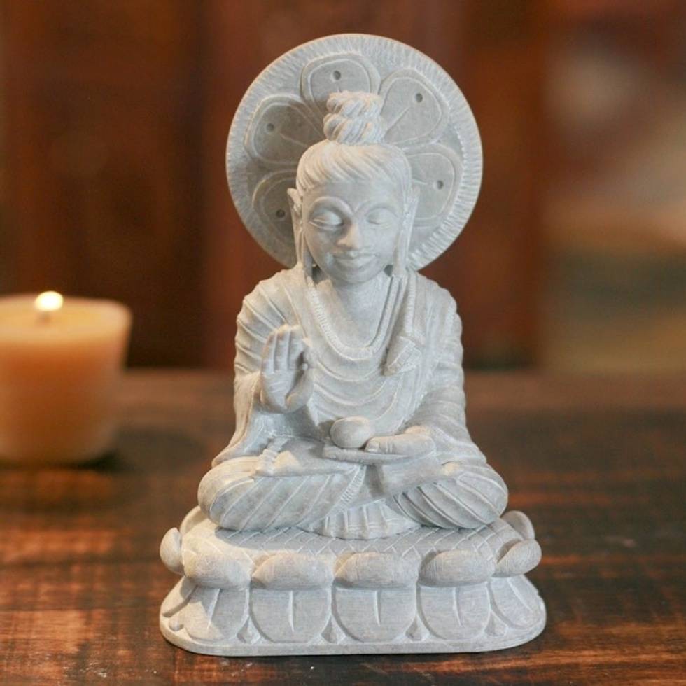Natural Soapstone Sculpture from India 'Beautiful Buddha'
