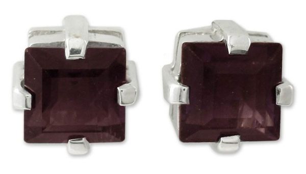 Alternate image for Garnet Studs Artisan Crafted Sterling Silver Earrings Crimson Charm