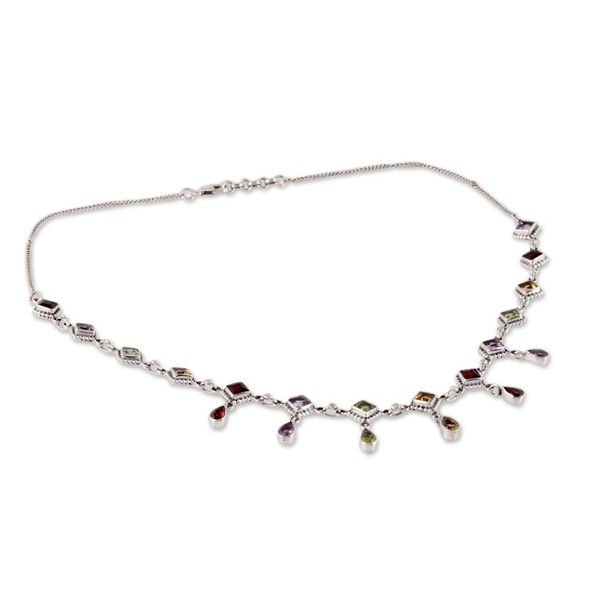 Alternate image for Multi-Gemstone Link Necklace Crafted in India Shimmering Light