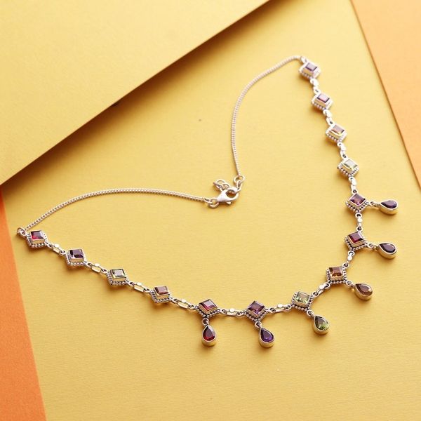 Alternate image for Multi-Gemstone Link Necklace Crafted in India Shimmering Light