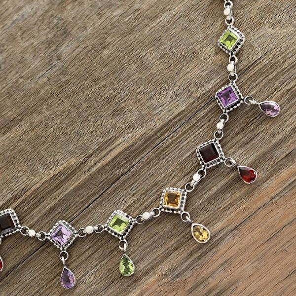 Alternate image for Multi-Gemstone Link Necklace Crafted in India Shimmering Light