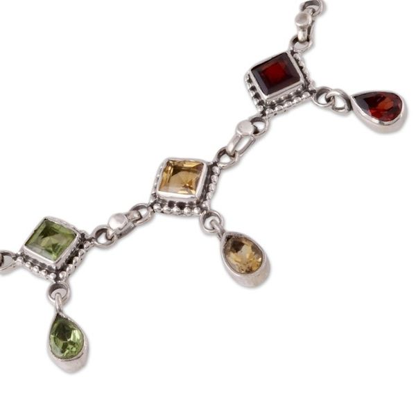 Alternate image for Multi-Gemstone Link Necklace Crafted in India Shimmering Light