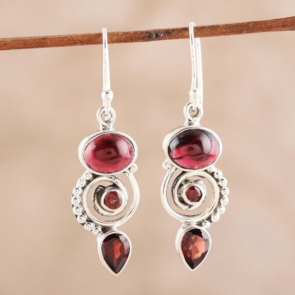 Alternate image for Garnet and Sterling Silver Spiral Dangle Earrings Fiery Labyrinth