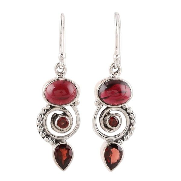 Alternate image for Garnet and Sterling Silver Spiral Dangle Earrings Fiery Labyrinth