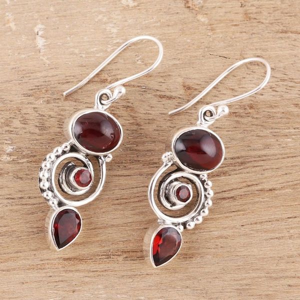 Alternate image for Garnet and Sterling Silver Spiral Dangle Earrings Fiery Labyrinth