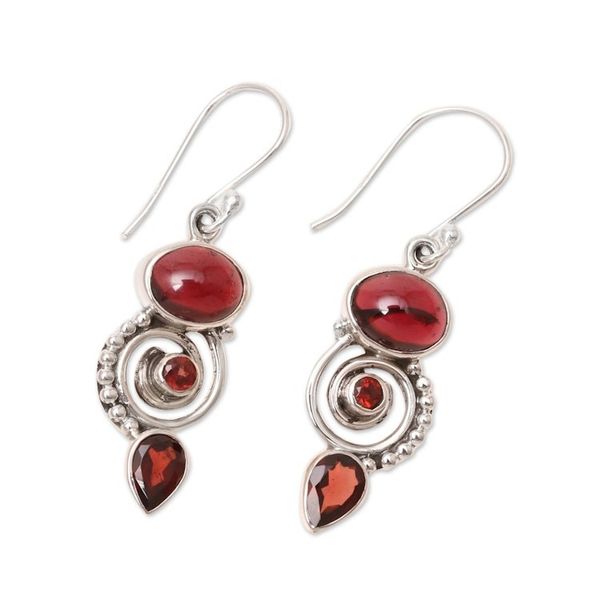 Alternate image for Garnet and Sterling Silver Spiral Dangle Earrings Fiery Labyrinth