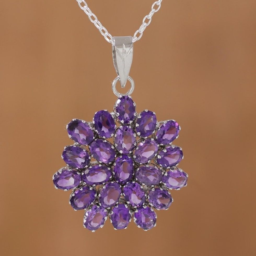 Brilliant 22 Carat Amethyst Pendant Necklace 'Purple Camellia'