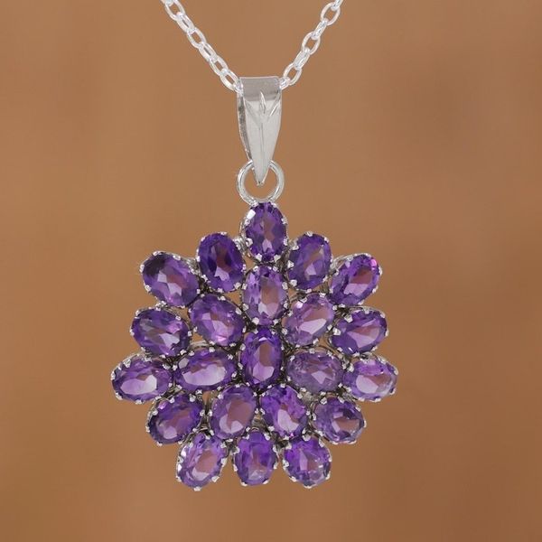 Alternate image for Brilliant 22 Carat Amethyst Pendant Necklace Purple Camellia