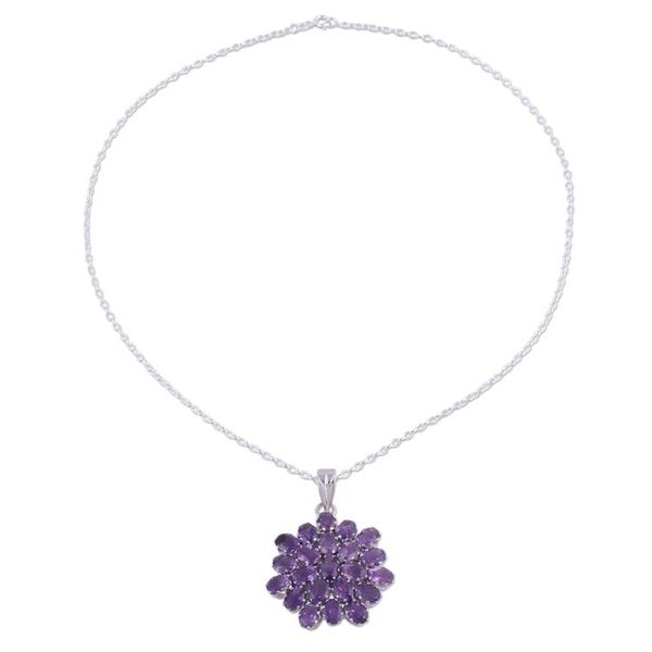 Alternate image for Brilliant 22 Carat Amethyst Pendant Necklace Purple Camellia