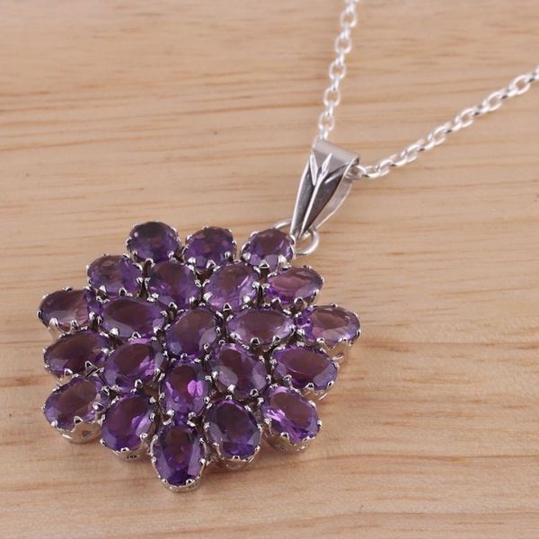 Alternate image for Brilliant 22 Carat Amethyst Pendant Necklace Purple Camellia