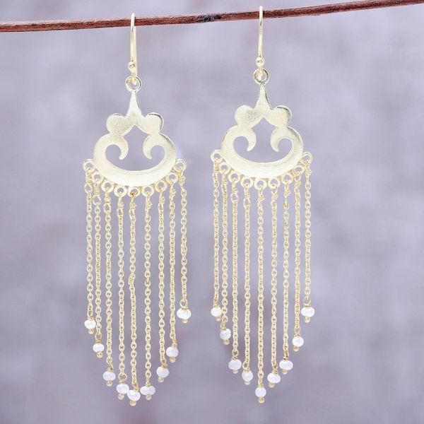 Alternate image for Gold Plated Cultured Pearl Waterfall Earrings from India Glowing Rain