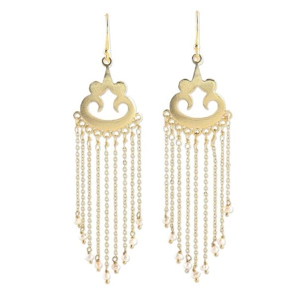 Alternate image for Gold Plated Cultured Pearl Waterfall Earrings from India Glowing Rain