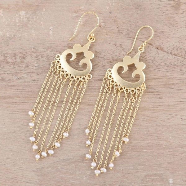 Alternate image for Gold Plated Cultured Pearl Waterfall Earrings from India Glowing Rain