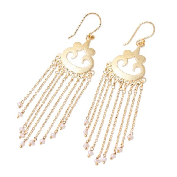 Alternate image for Gold Plated Cultured Pearl Waterfall Earrings from India Glowing Rain