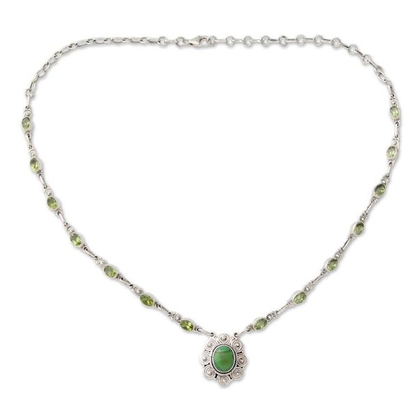 Alternate image for Peridot and Silver 925 Necklace with Composite Turquoise Woodland Halo