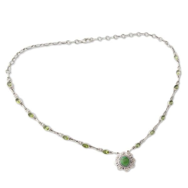 Alternate image for Peridot and Silver 925 Necklace with Composite Turquoise Woodland Halo