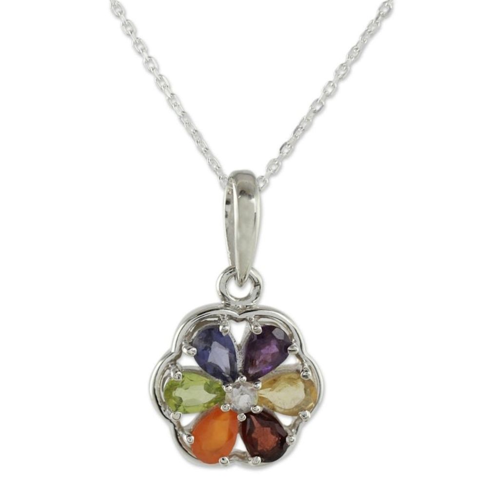 Floral Chakra Jewelry Multi Gem Necklace 'Energy Bloom'