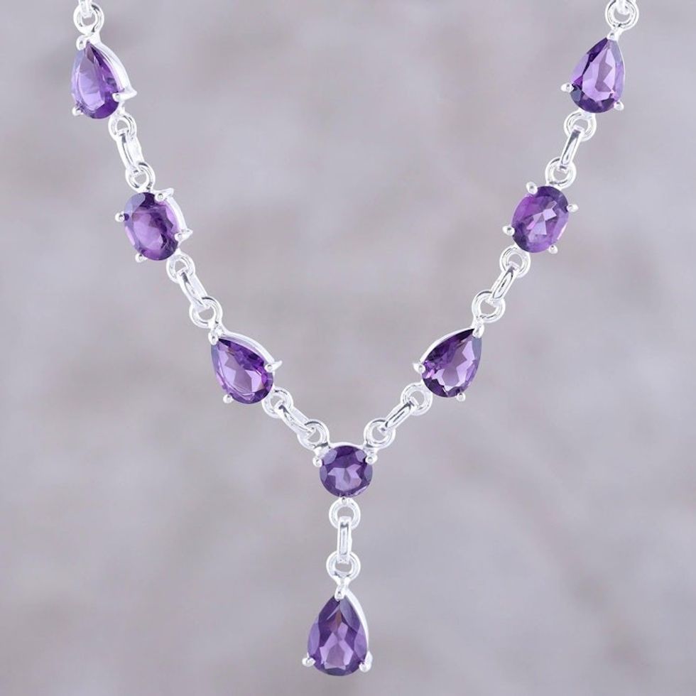 Artisan Crafted Amethyst and Sterling Silver Y Necklace 'Lilac Princess'