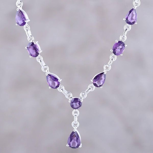 Alternate image for Artisan Crafted Amethyst and Sterling Silver Y Necklace Lilac Princess