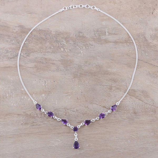 Alternate image for Artisan Crafted Amethyst and Sterling Silver Y Necklace Lilac Princess
