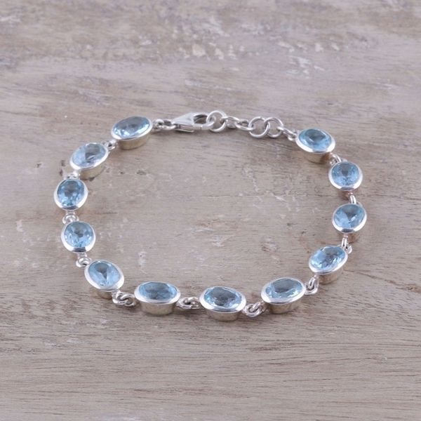 Alternate image for 18-Carat Blue Topaz Link Bracelet Crafted in India Sea Luster