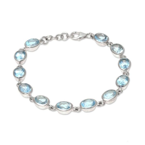 Alternate image for 18-Carat Blue Topaz Link Bracelet Crafted in India Sea Luster
