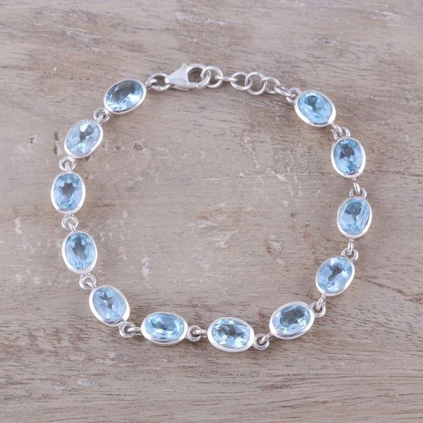 Alternate image for 18-Carat Blue Topaz Link Bracelet Crafted in India Sea Luster