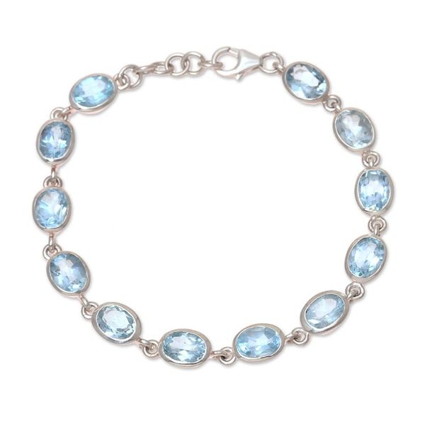 Alternate image for 18-Carat Blue Topaz Link Bracelet Crafted in India Sea Luster