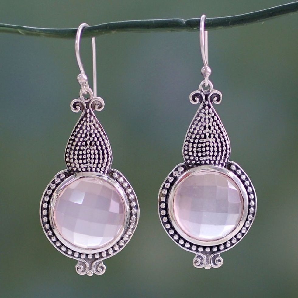 Modern Artisan Crafted Rose Quartz Sterling Silver Earrings 'Misty Glow'